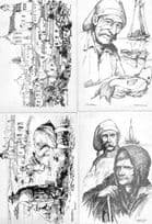 Algarve Portugal Fisherman Fishing Old Lady 4x Artist Postcard s