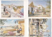 Algarve Retirement Elderly People 4x Artist Drawing Postcard s