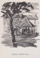 Alston Market Cross Cumbria Market Town Elderly Man Hat Painting Postcard