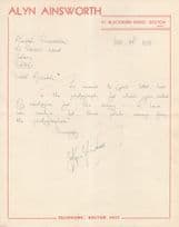 Alyn Ainsworth Spot The Tune 1960s TV Quiz Show Hand Signed Old Letter