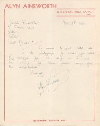 Alyn Ainsworth Spot The Tune 1960s TV Quiz Show Hand Signed Old Letter