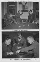 American Red Cross Service Clubs A Game Of Checkers Billiards Military Old Postcard