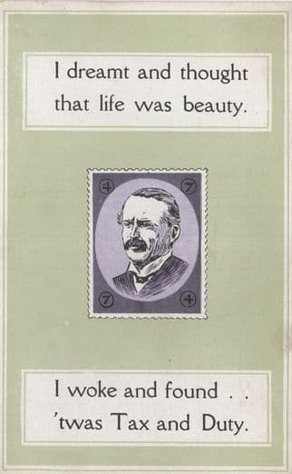 American Tax & Duty Old Comic Stamp Political Politics Postcard