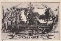 An Australian Grazing Scene Antique Kangaroo Theatre Curtains Postcard