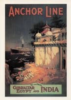 Anchor Line Ship Cruise Gibraltar Egypt India Travel Poster Postcard