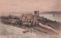 Anchoring A Boat at Incholme Monastry Aberdour Phillimore Old Postcard