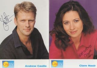 Andrew Castle Clare Nasir 2x GMTV Hand Signed Cast Card Photo