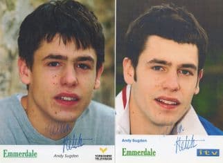 Andy Sugden Emmerdale 2x ITV Printed Signed Cast Card Photo s