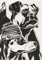 Angry Bulldog & Wooly Hat Dog Painting Postcard
