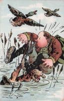 Animal Hunting Rifle Gun Stuck In Nose German Old Comic Postcard