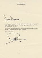 Anita Harris Hand Signed Letter To Fan Eastenders Star Ephemera