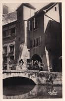 Annecy Maisons People Staring To Bridge Scared French Real Photo Postcard
