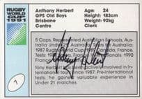 Anthony Herbert Australia Hand Signed Rugby 1991 World Cup Card Photo