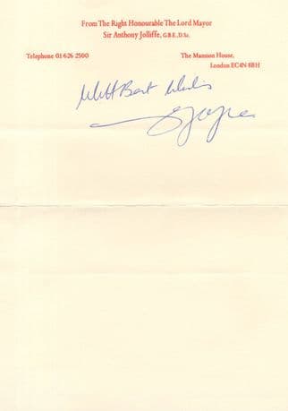 Anthony Jolliffe London Mayor & Dorset Hand Signed Autograph