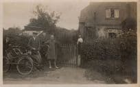 Antique Bicycles Motorcycles Arrive At House Real Photo Postcard