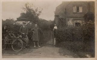 Antique Bicycles Motorcycles Arrive At House Real Photo Postcard