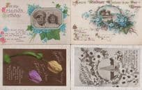 Antique Friends Birthday Dear Friend Boat Ship Child Uniform 4x Friends Postcard