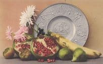 Antique Medieval Knights German Plate With Sliced Melon Banana Postcard