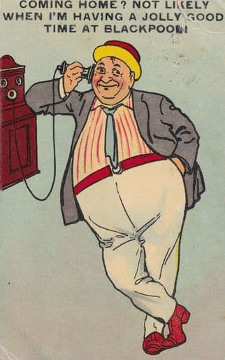 Antique Phone Telephone at Blackpool Old Comic Postcard