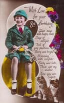 Antique Toy Skipping Rope School Coat Childrens 8th Birthday Real Photo Postcard