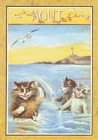 Aout Cats Swimming in Sea Water Games Calendar French Cat Postcard