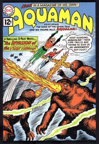 Aquaman Vs The Fire Trolls 1960s DC Comic Book Postcard