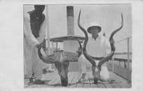 Arabic Animal Hunters On Boat Antique Hunting Trophy Ship Photo Postcard