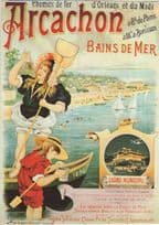 Arcachon Bains De Mer Casino French Travel Poster Postcard