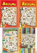 Arizona 4x Vintage Map Postcard s