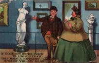 Art Gallery Fat Wife vs Old Statue Antique Comic Postcard