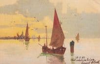Austrian Sailing Ship 1902 Antique Oilette Painting Postcard
