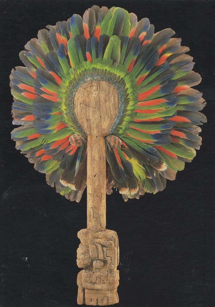 Aztec 1500 Old Dated Feathers Fan Grip Hummingbird Postcard