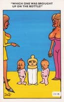 Baby Babies Bottle Feeding 1970s Comic Postcard