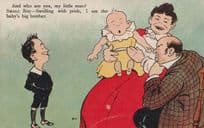 Baby Big Brother Swelling With Pride Antique Growing Up Comic Postcard