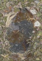 Baby Fox Cubs Stunning Metallic Shiny Almost 3D Style Postcard