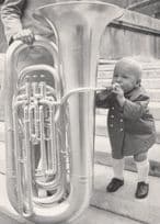 Baby Playing Gigantic Brass Trumpet Belgium Press 1991 Postcard