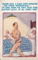 Baby Waking Up Family In Night Light Switches Comic Old Postcard