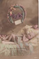 Baby with Dummy Feeding Bottle Antique Birthday Greetings Postcard