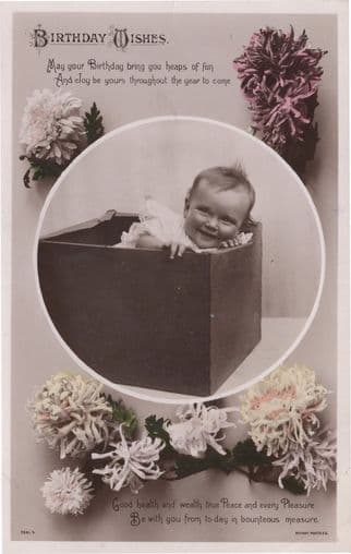 Baby Wrapped Up As A Present In A Box Old RPC Postcard