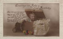 Baby Wrapped Up In A Box Baby's First Birthday Postcard