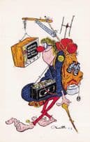 Backpacker Camper Television On Head Old 1970s Comic Camping Postcard