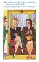 Bald Head Is Man Anti Gender Train Carriage 1970s Comic Postcard