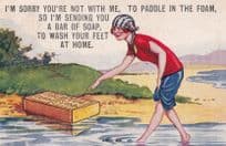Bar Of Soap Tablet Smelly Feet Antique Comic Humour Postcard