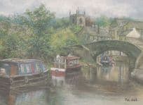 Barges On Skipton Canal Yorkshire Giant Painting Postcard