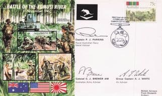 Battle Of The Kumusi River WW2 3x Military MULTI Hand Signed FDC