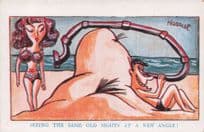 Beach Pipe Long Telescope Periscope Vintage Comic Postcard