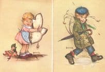 Belgium Child & Pixie Elf Toy Doll Raincoat 2x 1970s Postcard s