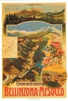 Bellinzona Mesocco Chemin De Fer 1900 Railway Electric Swiss Poster Postcard