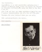 Ben Warriss Comedian Small Hand Signed Photo & Personal Letter