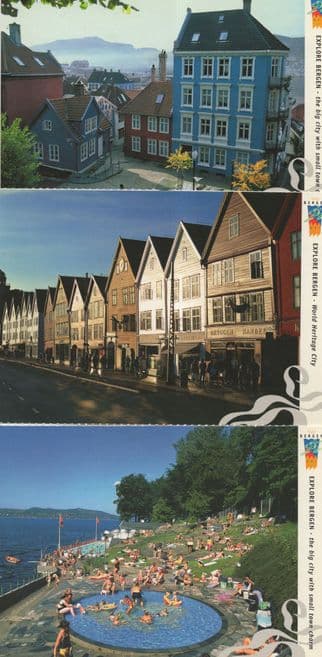 Bergen Shops & Swimming Pool Norway 2x Postcard s